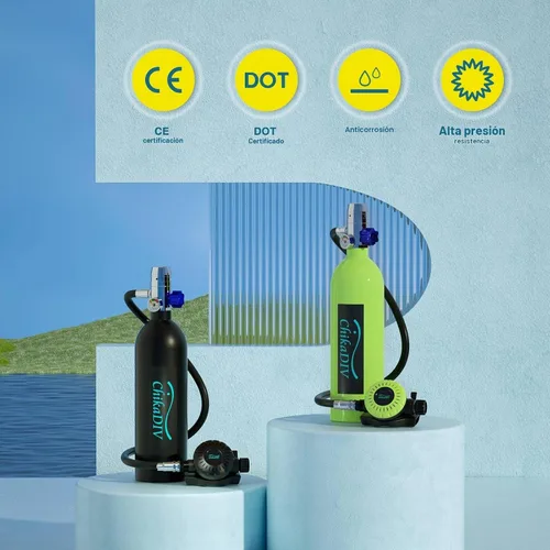 Vista 8 de Mini tanque de buceo con capacidad de 1 litro, tanque de buceo portátil con bomba de mano, equipo de buceo apto para rescate de emergencia, pesca