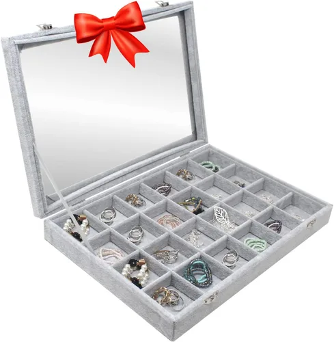 Vista 6 de Bandeja organizadora de brazaletes y joyas, tapa transparente, terciopelo negro, para organizar y ordenar brazaletes, pulseras y relojes, anillos