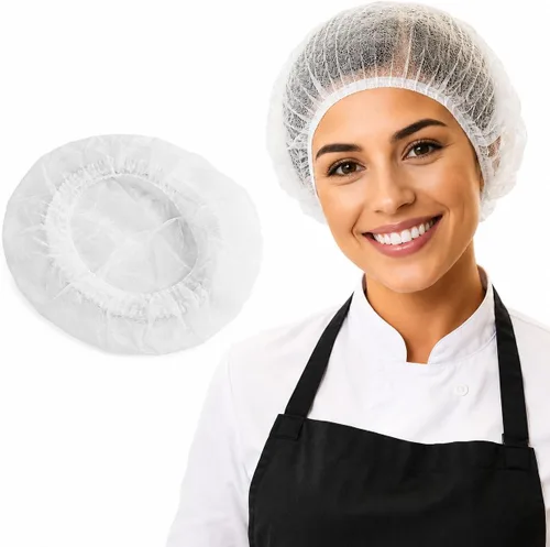Vista 7 de Gorras desechables Bouffant 100 unidades, red de pelo de 24 pulgadas, tapa elástica para el polvo para servicio de alimentos, salón, spa, cubierta