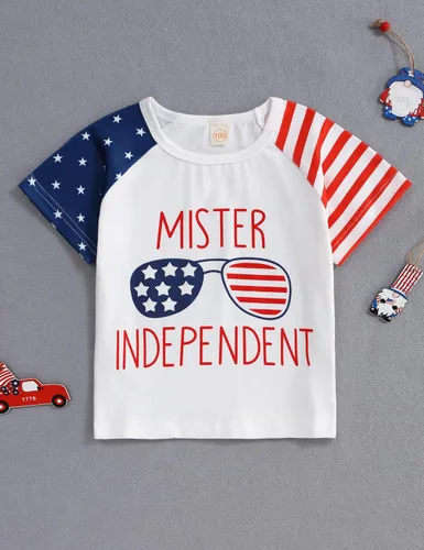Vista 2 de Vestido de tirantes para bebé niña del 4 de julio, vestido de rayas con estrellas y bandera estadounidense, traje patriótico para el Día