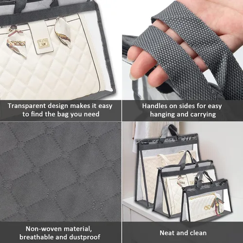 Vista 3 de 12 bolsas para el polvo para bolsos, bolsas de almacenamiento transparentes para mujeres, 3 tamaños, organizador de bolso, funda organizadora