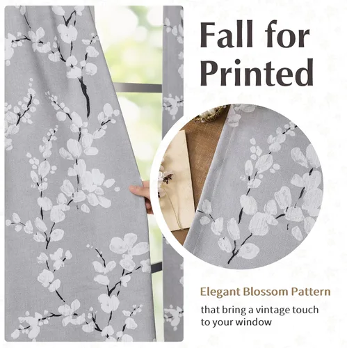 Vista 3 de FMFUNCTEX Grey Blackout Floral Curtains, Bedroom, 100X84 Inches, 1 Panel Gris Floral