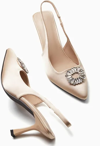 Vista 3 de Rilista Zapatos de tacón para mujer con diamantes de imitación cerrados y puntiagudos para boda y fiesta