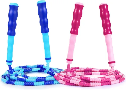 Vista 5 de Supertrip Cuerda de saltar para niños, cuerda de saltar con cuentas suaves, ajustable, sin enredos, segmentada para niños y estudiantes