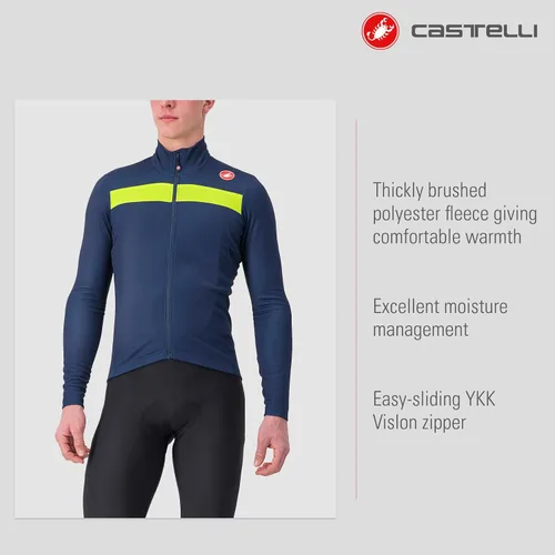 Vista 2 de Castelli Puro 3 Jersey FZ para hombre, manga larga con aislamiento polar, cremallera y cuello alto para ciclismo de carretera y grava I