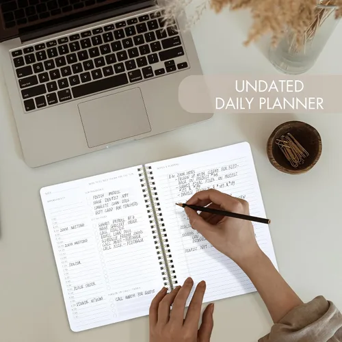Vista 5 de Hermoso planificador diario y cuaderno con horario por horas, bloc de notas estético en espiral para organizar fácilmente tus tareas de trabajo