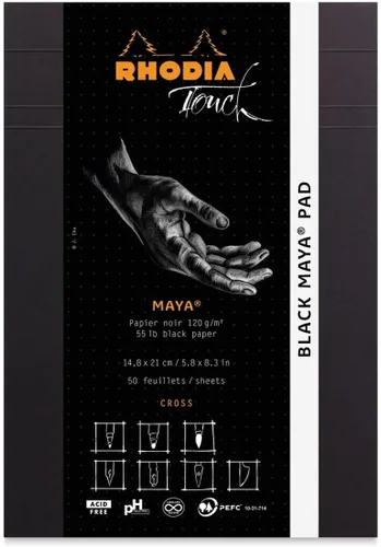 Vista 12 de Rhodia Touch 116113C - Bloque negro Maya Pad A4+ New Ruler Cross - 50 hojas - Clairefontaine Maya papel negro 4.23 oz/m - para caligrafía y dibujo