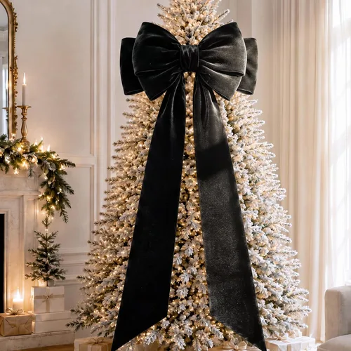 Vista 6 de Arco gigante de terciopelo para decoración de árbol de Navidad, 39 x Negro