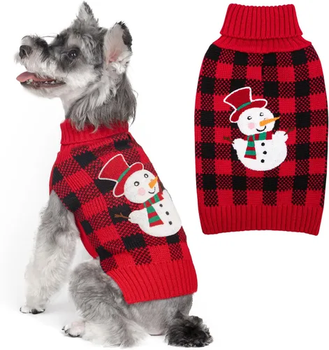 Vista 11 de KYEESE - Suéter de Navidad para perros con diseño de renos para perros pequeños, ropa a cuadros de búfalo rojo con agujero para la correa para días