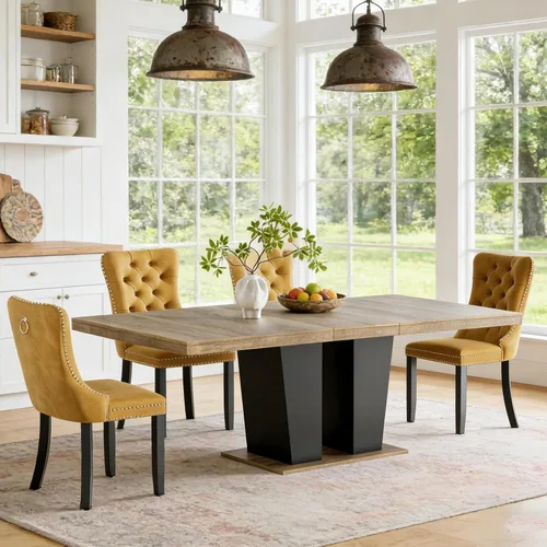Vista 38 de Mesa de comedor extensible de 78.74 pulgadas para 6 8 y 10 pulgadas, moderna mesa de comedor extensible de granja con base de doble pedestal, mesa