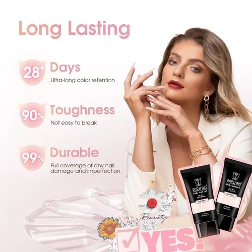 Vista 8 de ROSALIND Pink Poly Gel de uñas de 2 onzas, gel de extensión de polietileno nude para uñas natural constructor de uñas, gel rosa, extensión