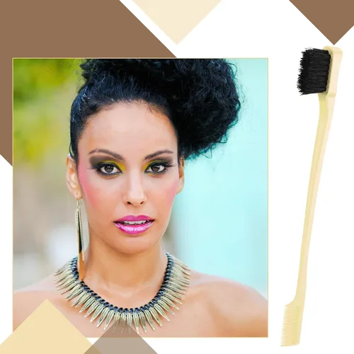 Vista 6 de Geiserailie Juego de 3 cepillos para cabello peinado hacia atrás, cepillo de cerdas, control de bordes, peine para desenredar para cabello negro