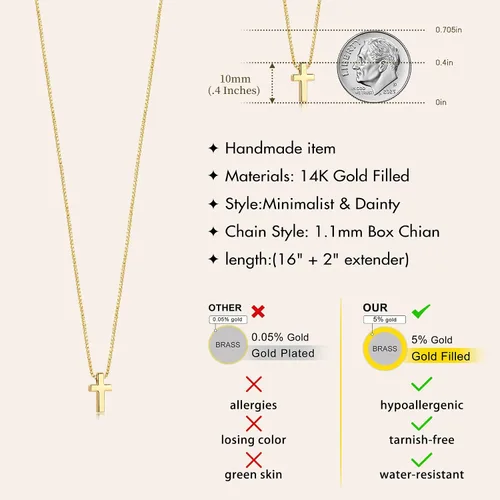 Vista 25 de Collar de cruz para mujeres y niñas, delicado chapado en oro de 14 quilates, gargantilla con dije de cruz que no se deslustra, impermeable, moderno