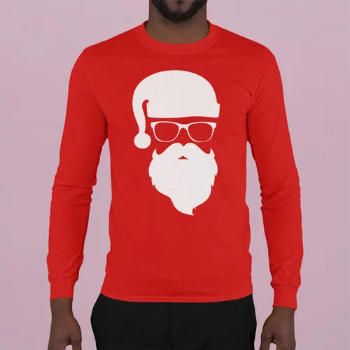 Vista 2 de shop4ever Camiseta de Manga Larga de Navidad de Papá Noel Hipster con Gafas de Sol Rojo