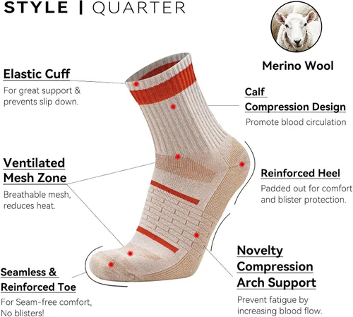 Vista 2 de Busy Socks Paquete de 3 calcetines de lana merino para correr para mujer, calcetines gruesos acolchados atléticos para senderismo y caminar