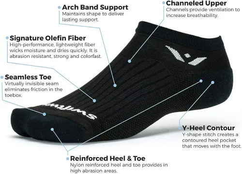 Vista 3 de Swiftwick - Performance Zero (3 pares) calcetines para correr y golf, acolchados que no se ven