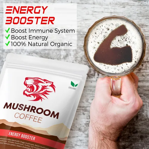 Vista 2 de Tiger Organic - Café instantáneo de 5 hongos, 30 porciones con 100% arábica, refuerzo del sistema inmunológico, reishi, maitake, shiitake, chaga