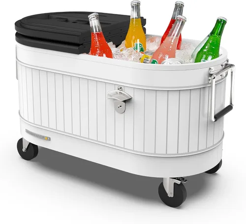Vista 16 de Permasteel Enfriador de patio rodante: gran hielera para exteriores con ruedas, enfriador de bebidas para patio trasero, barbacoa, portón trasero