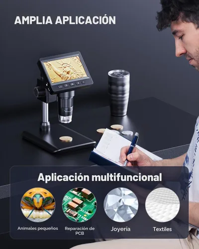 Vista 4 de AOPICK Microscopio digital, microscopio de monedas con brillo ajustable de luz, pantalla LCD HD de 4.3 pulgadas, zoom 1000X, vista de PC, compatible
