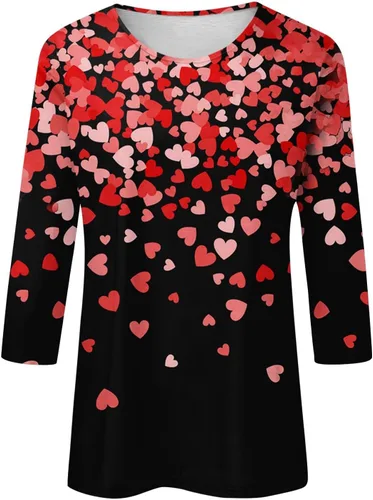 Vista 147 de Camisetas personalizadas para mujer, a la moda, casual, de séptima manga, estampada, cuello redondo, camiseta