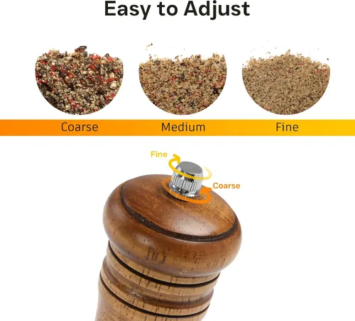 Vista 3 de Molinillo de sal y pimienta de madera, molinillo de sal y pimienta, cocteleras de madera de roble con molinillos de cerámica ajustables, 8 pulgadas