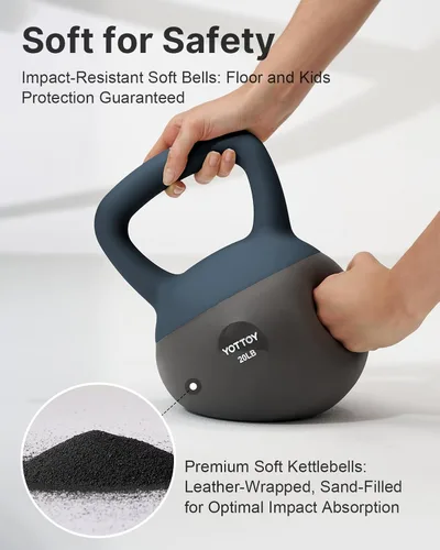 Vista 2 de YOTTOY Pesa rusa suave, juego para entrenamiento de fuerza y entrenamientos en casa, base acolchada de lados suaves, mango ancho, ideal