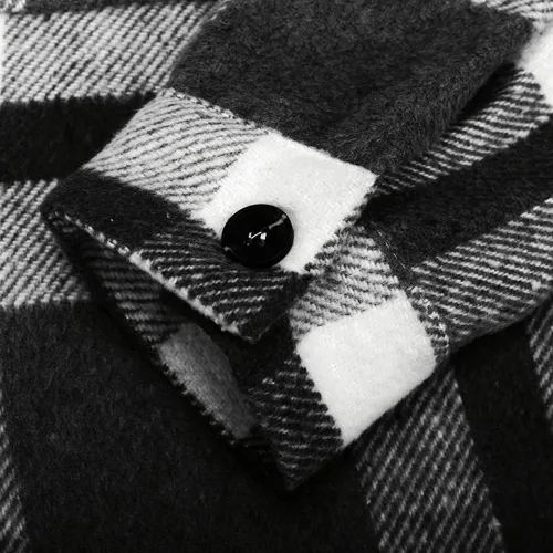 Vista 3 de Beaully Chaqueta-Camisa de Franela a Cuadros para Mujer, Trajes de Otoño 2025, Camisa de Manga Larga con Botones, Chaqueta Abrigo con Bolsillos Negro