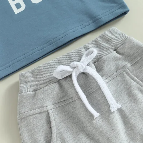 Vista 5 de Ropa de verano para bebé, niño, camiseta de manga corta, con cordón, conjunto de 2 piezas, trajes casuales para bebés