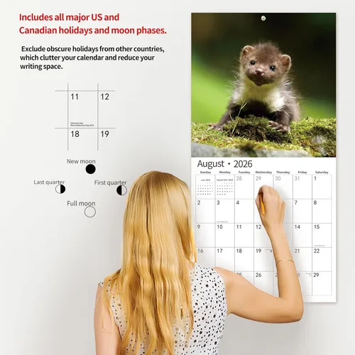 Vista 5 de Calendario de pared 2026, calendario 2026, noviembre de 2025 a diciembre de 2026, calendario de pared de animales bebés, 12 x 24 pulgadas abierto