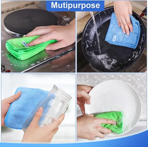 Vista 6 de Paño de limpieza de microfibra, 12 unidades, 12 x 12 pulgadas, alta densidad, 4 colores Household Cleaning Rags, 293GSM, Ultra Absorbent, Reusable