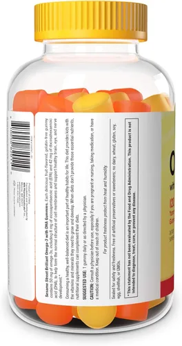 Vista 8 de Sesame Street Omega 3 gomitas para niños, 50 mg de omega-3 por gomita, suministro para 4 meses, sin regusto a pescado, suplemento sin mariscos