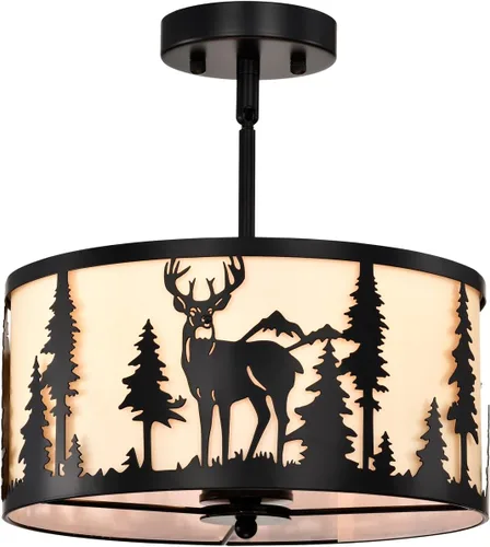 Vista 11 de Lámpara de techo semiempotrada, lámpara de techo rústica de metal de pergamino blanco con diseño de mariposa, candelabros negros industriales de 3