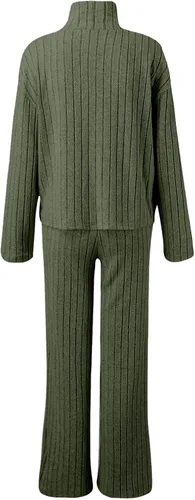 Vista 7 de Conjunto de 2 piezas de suéter de punto trenzado y pantalones deportivos de pierna ancha para mujer