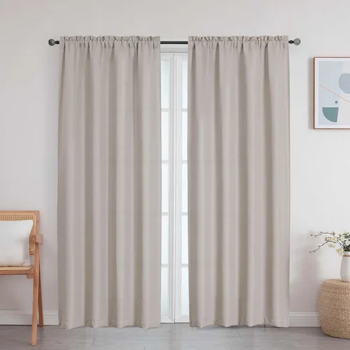 Vista 97 de Cortinas de lino para dormitorio y sala de estar de 96 pulgadas de largo, juego de 2 paneles, con bolsillo para cortinero, filtrado de luz, textura