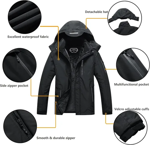 Vista 6 de Chaqueta de esquí impermeable con capucha para hombre, abrigo cálido de nieve para el invierno