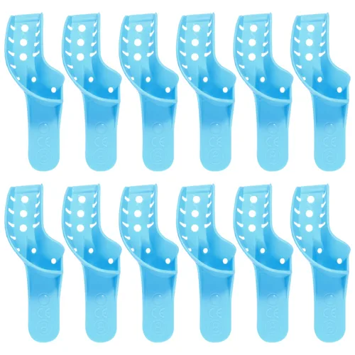 Vista 12 de JMU Bandeja de impresión dental,Bolsa de 12 bandejas desechables perforadas,1 superior grande Bandejas de impresión desechables perforadas