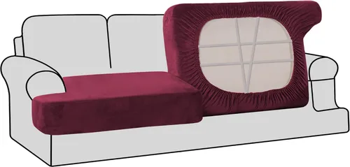 Vista 11 de H.VERSAILTEX Fundas de terciopelo elástico para silla con cojín en forma de T para sala de estar, funda de sofá, funda de asiento con cojín