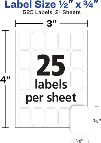 Vista 4 de Avery 6737 - Etiquetas removibles multiuso, 1/2" x 3/4", blancas, no imprimibles, 525 etiquetas en blanco en total