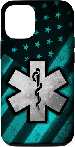 Vista 26 de Funda para iPhone 16 EMT EMS Paramédico Azul Turquesa USA Bandera Americana