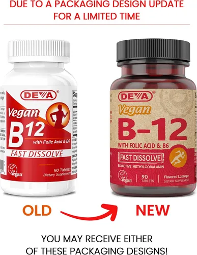 Vista 2 de DEVA Suplemento vegano de disolución rápida de vitamina B12, complejo una vez al día con 1000 Mcg de metilcobalamina B12, ácido fólico, B6 - Sabor a