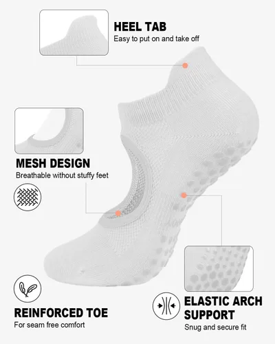 Vista 3 de 6 pares de calcetines de agarre de pilates para mujer, calcetines atléticos antideslizantes para yoga, barre, ballet, descalzo, entrenamiento