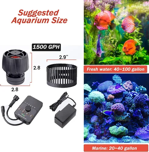 Vista 5 de hygger Bomba magnética silenciosa de 24 V CC con controlador protector de peces, 1500 GPH para acuarios de agua salada y agua dulce