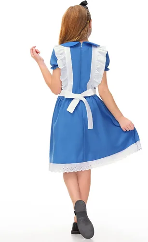 Vista 6 de BesserBay Disfraz de Halloween azul con cuello de Peter Pan y delantal blanco para niñas de 9 a 10 años