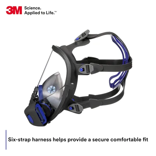 Vista 6 de 3M Secure Click Respirador reutilizable de cara completa con lente grande, diafragma de habla y comprobación de sellado de botón, FF-801