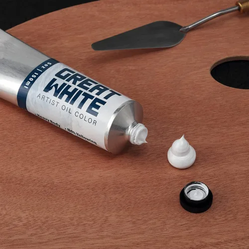 Vista 4 de Great White Artist Oil Color - Tubo de 5.1 fl oz, cuerpo pesado, opaco, profesional, sin amarillamiento, pintura al óleo blanca archival, paquete