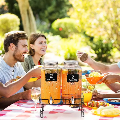 Vista 5 de FillTouch Paquete de 2 dispensadores de bebidas de vidrio de 2 galones, dispensador de bebidas de vidrio con soporte y filtro a prueba de fugas