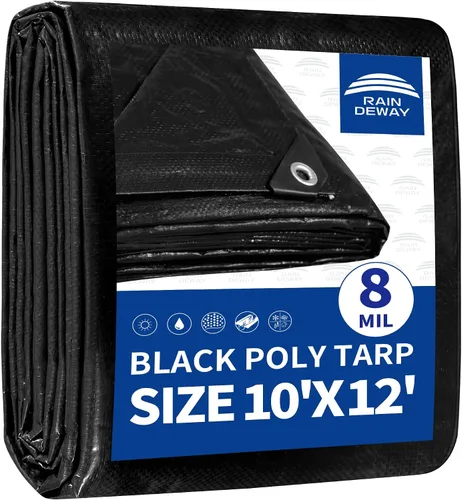 Vista 18 de RAINDEWAY Lona pequeña negra de 3x3 pies (paquete de 2), resistente a los rayos UV, lonas polivalentes de resistencia media impermeables, lona