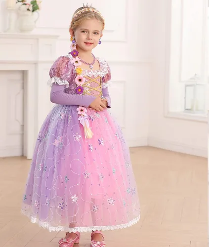 Vista 5 de Vestido morado para niñas, disfraz de princesa para niñas pequeñas, para fiesta de cumpleaños, Halloween, Navidad