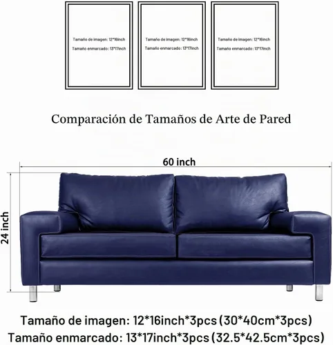 Vista 6 de Wieco Art Lienzo enmarcado para pared, 3 paneles de playa azul para decoración del hogar, puesta de sol, olas de playa, imágenes sobre lienzo