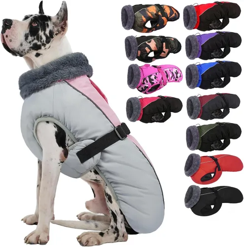 Vista 25 de IECOii - Abrigo extracálido para perro, chaqueta reflectante ajustable, invernal, suave, cuello alto, hebilla, forro de vellón, para clima frío